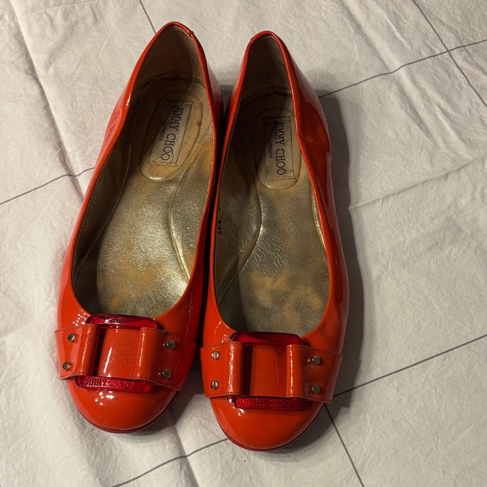 Jimmy Choo Vibrant Orange Flats with Buckle